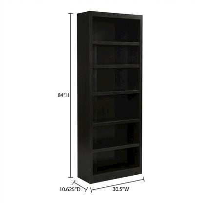 Espresso Wide Bookcase with 6 Shelves and Adjustable Storage Spaces