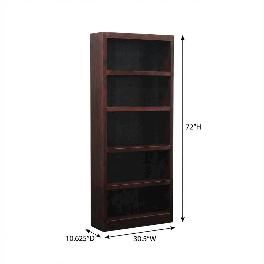Cherry Finish Single Wide Bookcase with 5 Shelves and Adjustable Storage