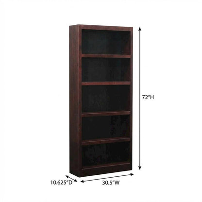 Cherry Finish Single Wide Bookcase with 5 Shelves and Adjustable Storage