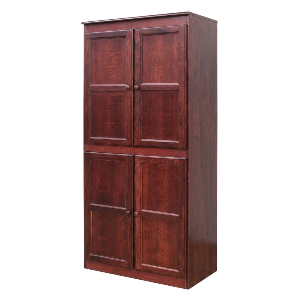Cherry 5-Shelf Storage Cabinet, 30x72 Inch, Solid Wood, Self-Closing
