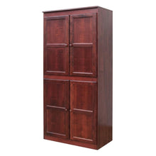 Cherry 5-Shelf Storage Cabinet, 30x72 Inch, Solid Wood, Self-Closing