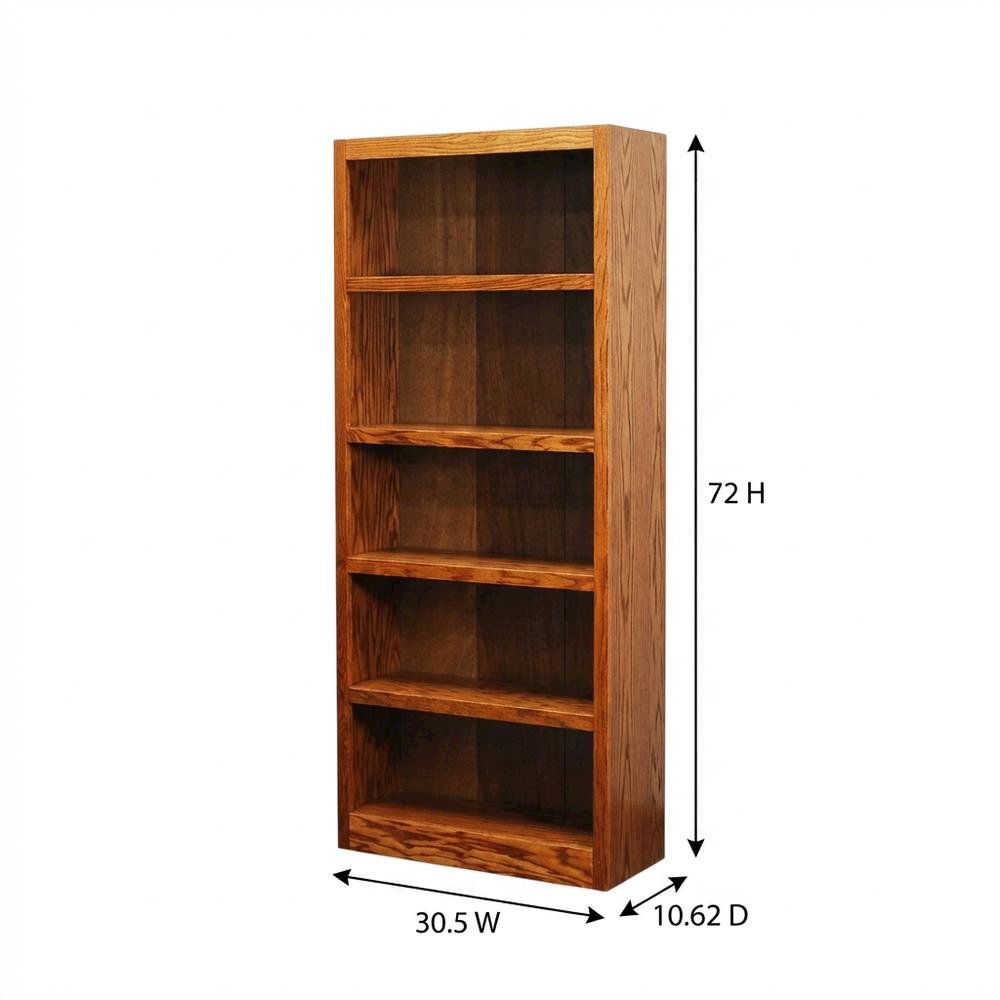 Single Wide Bookcase with 5 Shelves in Dry Oak Finish for Spacious Storage