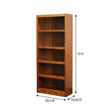 Single Wide Bookcase with 5 Shelves in Dry Oak Finish for Spacious Storage