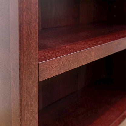 Cherry finish single wide bookcase, 4 adjustable, fixed shelves, sturdy design