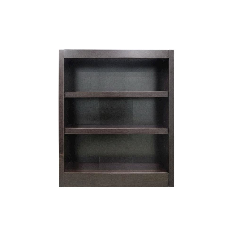 Espresso Finish Single Wide Bookcase with 3 Shelves and Sturdy Construction