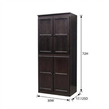 Espresso 5-Shelf Storage Cabinet, 30x72 Inch, Solid Wood, Self-Closing