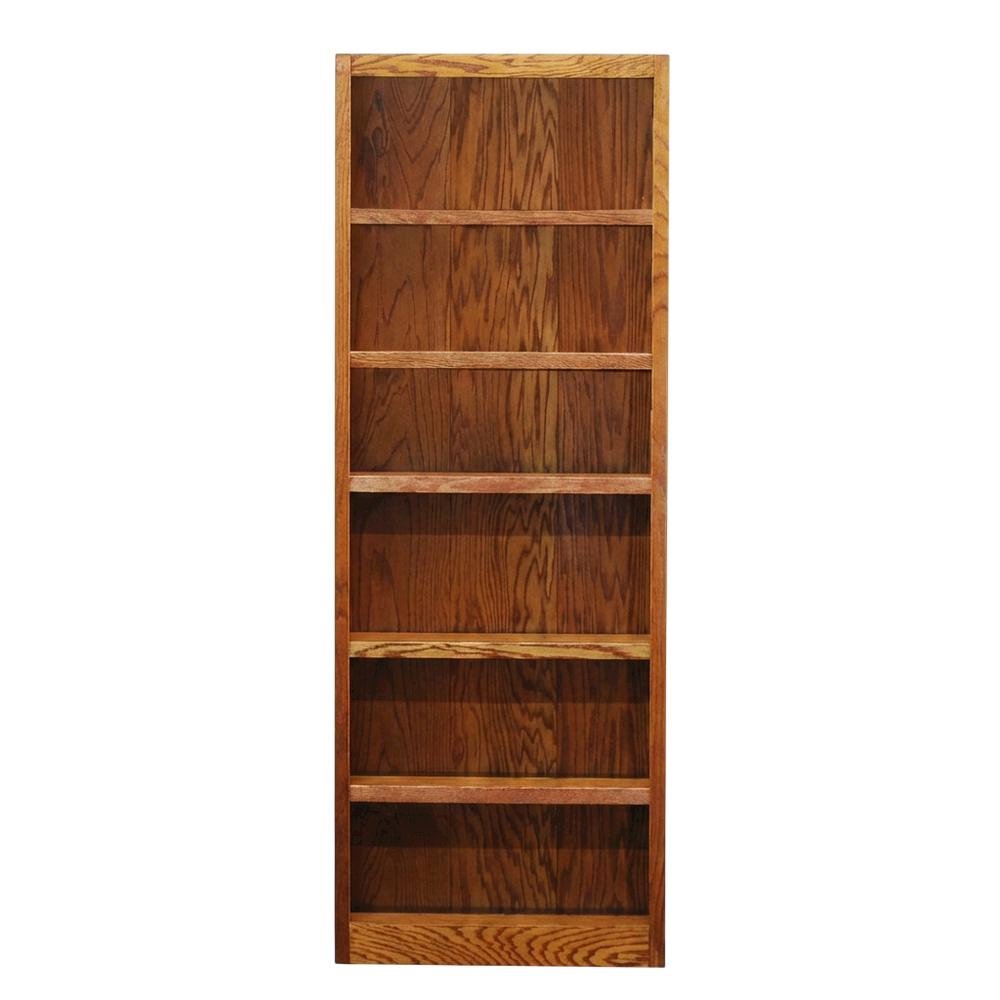 Dry Oak Finish Single Wide Bookcase with 6 Shelves and Sturdy Construction