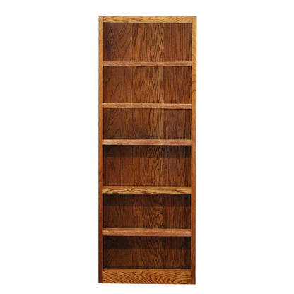 Dry Oak Finish Single Wide Bookcase with 6 Shelves and Sturdy Construction