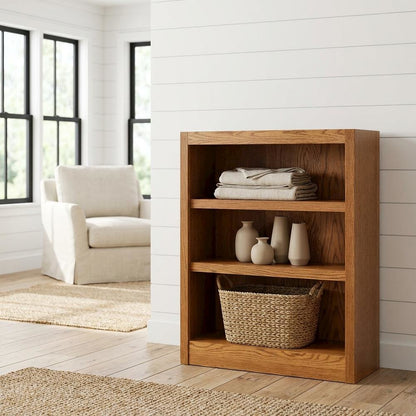 Dark oak finish Single wide bookcase, 3 adjustable shelves, sturdy construction