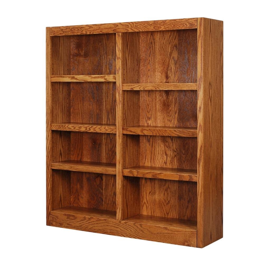 Double Wide Bookcase with 8 Shelves in Dry Oak Finish for Spacious Storage