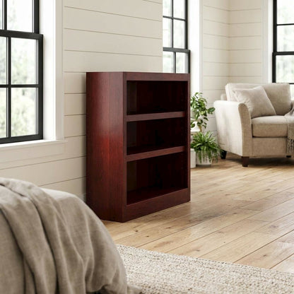 Cherry Finish Single Bookcase, Adjustable and Fixed Shelves, Living Room Storage