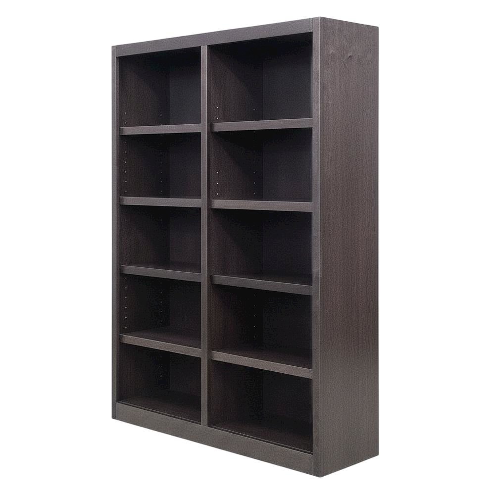 Espresso Finish Double Wide Bookcase with 10 Shelves and Adjustable Storage