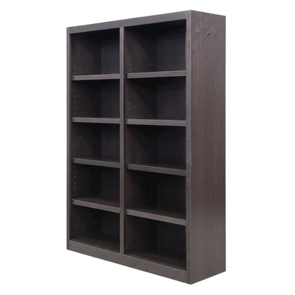 Espresso Finish Double Wide Bookcase with 10 Shelves and Adjustable Storage
