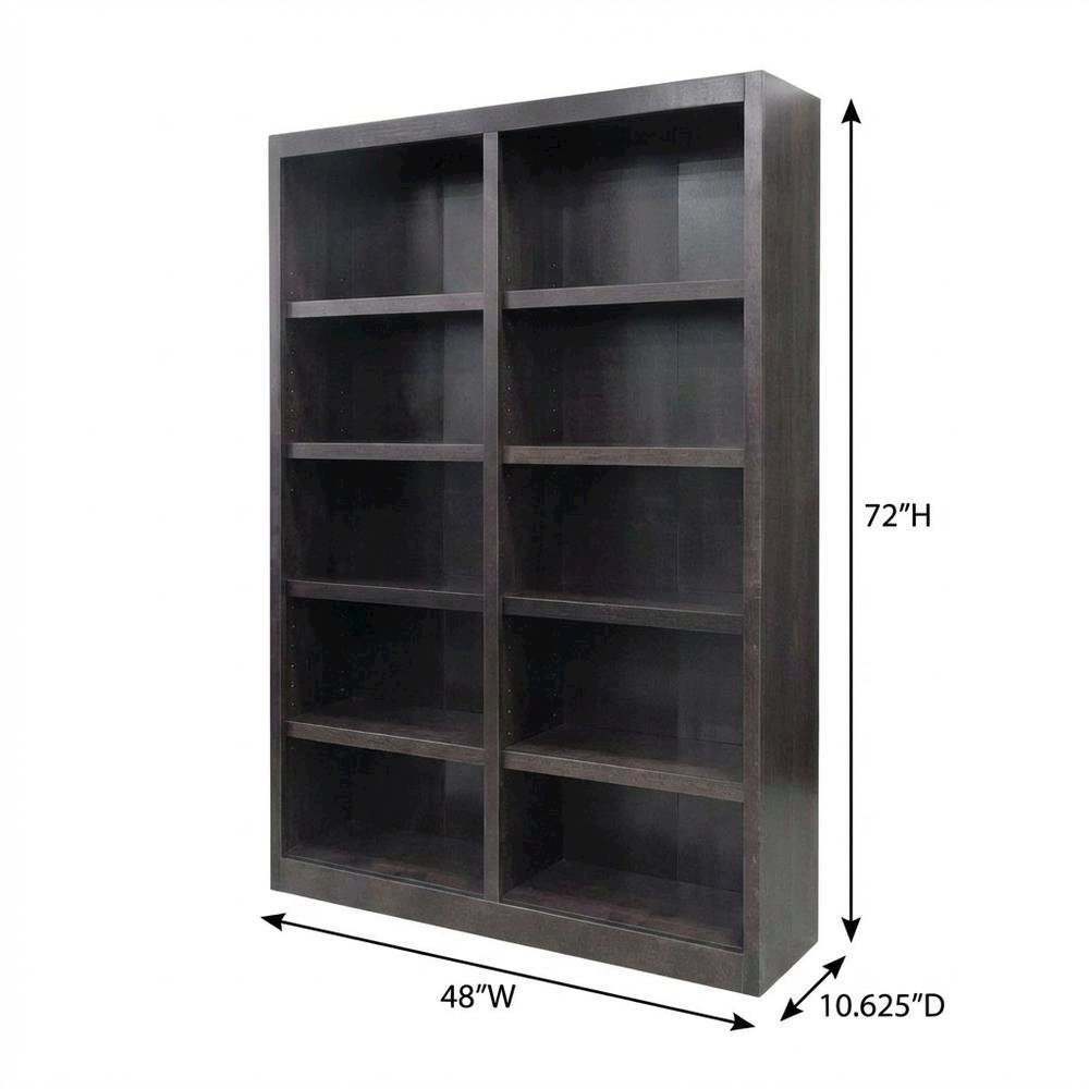 Espresso Finish Double Wide Bookcase with 10 Shelves and Adjustable Storage