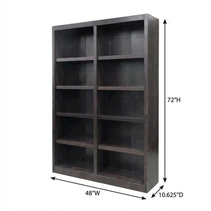 Espresso Finish Double Wide Bookcase with 10 Shelves and Adjustable Storage