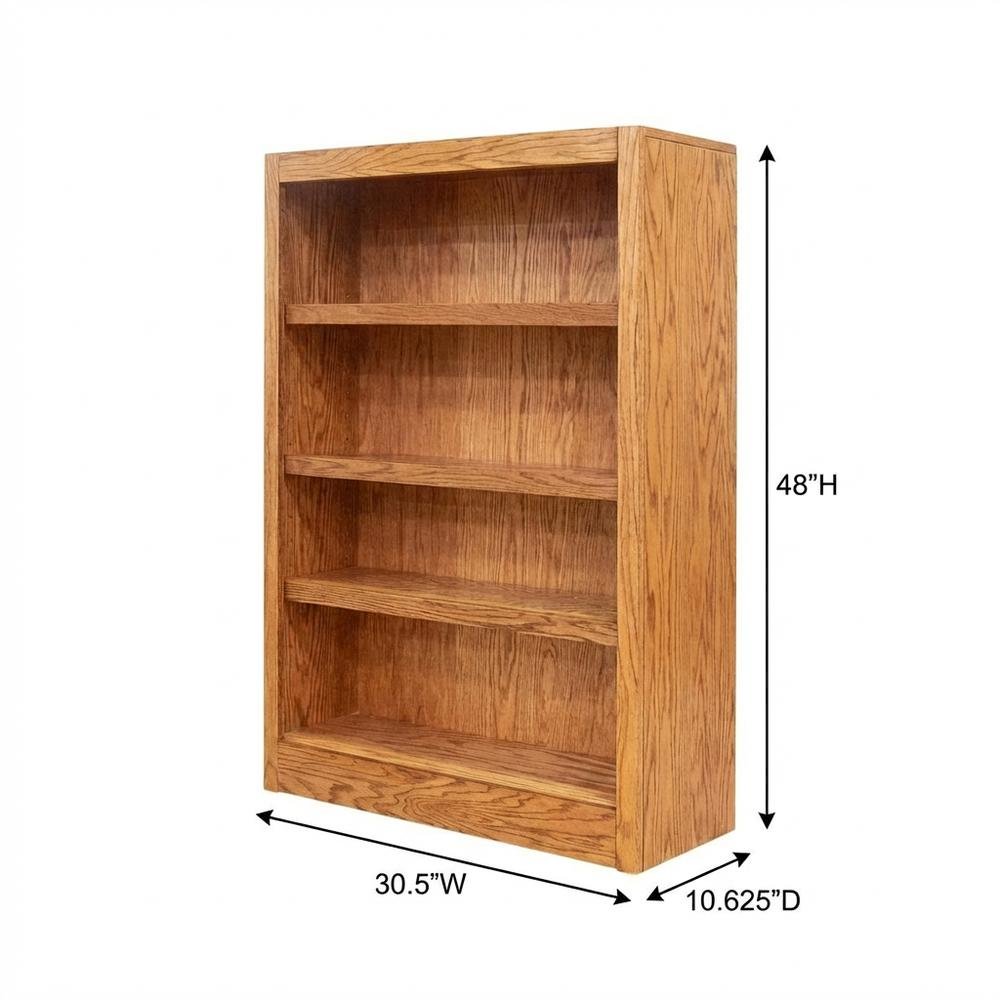 Wide Bookcase with 4 Shelves in Rustic Oak Finish for Organized Storage