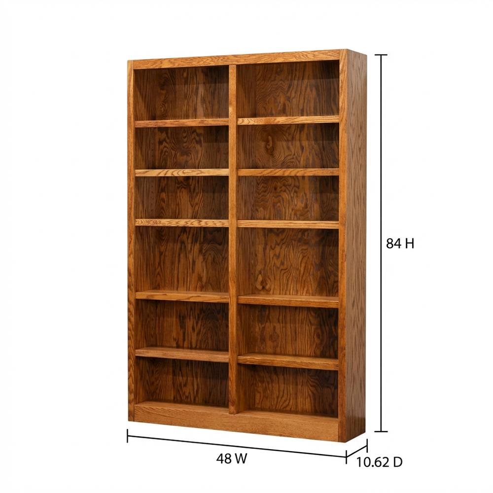 Double Wide Bookcase with Oak Finish and 12 Shelves for ample storage