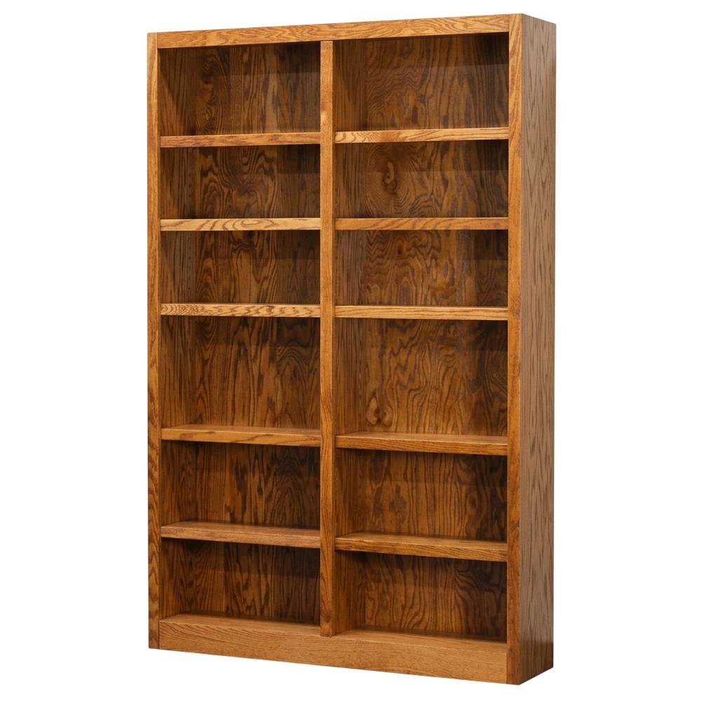 Double Wide Bookcase with Oak Finish and 12 Shelves for ample storage