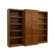 Dry oak finish wall and storage system with 15 shelves and durable construction