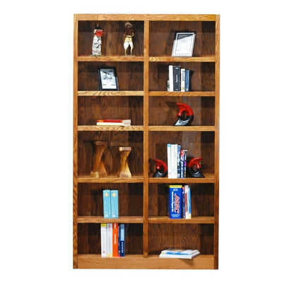 Double Wide Bookcase with Oak Finish and 12 Shelves for ample storage