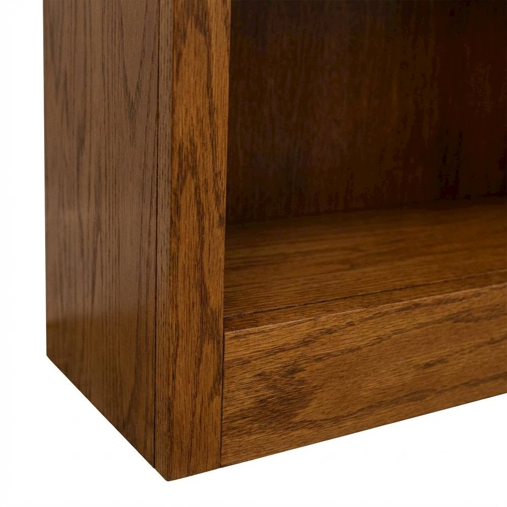 Dry oak finish wall and storage system with 15 shelves and durable construction