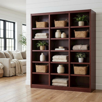Cherry Finish Wall Storage Unit with Adjustable Shelves and Sturdy Design