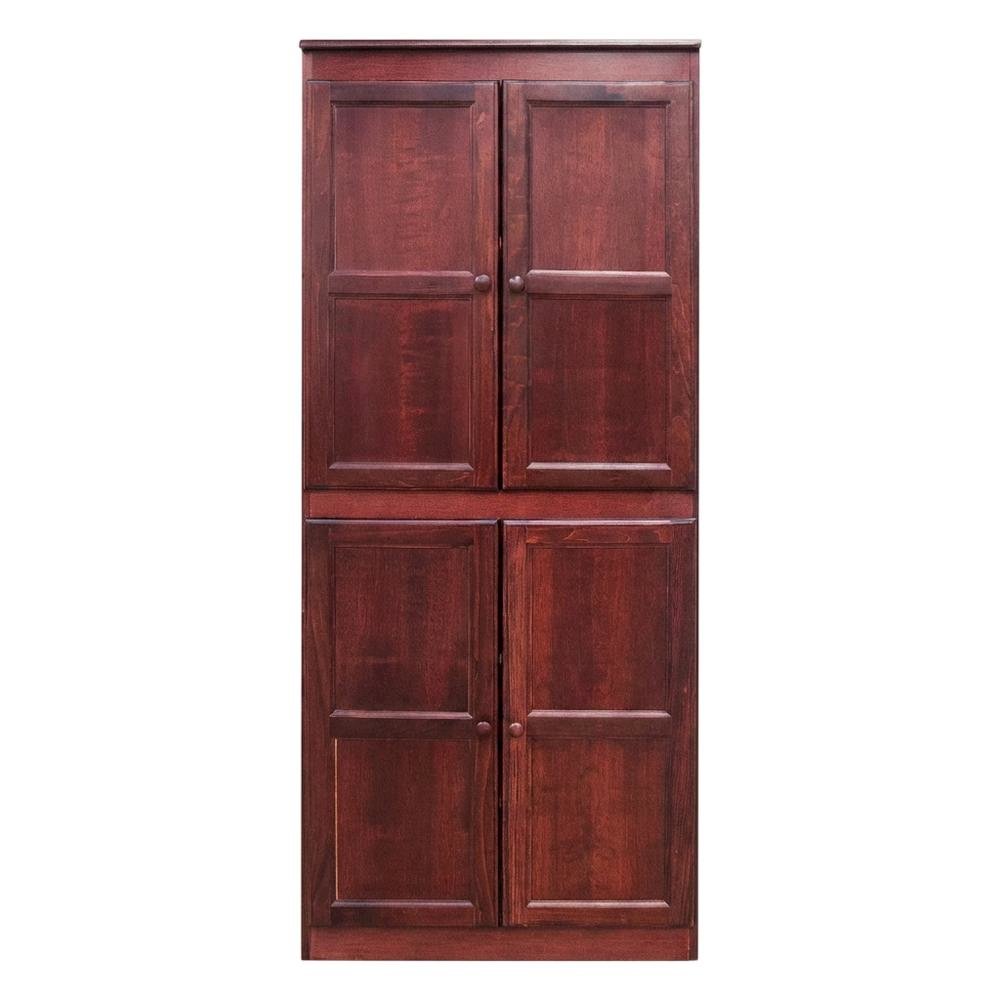 Cherry 5-Shelf Storage Cabinet, 30x72 Inch, Solid Wood, Self-Closing