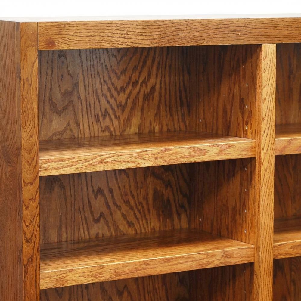 Dry Oak Finish Double Wide Bookcase with 6 Shelves and Sturdy Construction