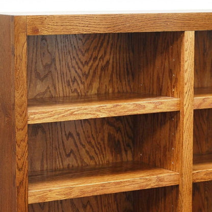 Dry Oak Finish Double Wide Bookcase with 6 Shelves and Sturdy Construction