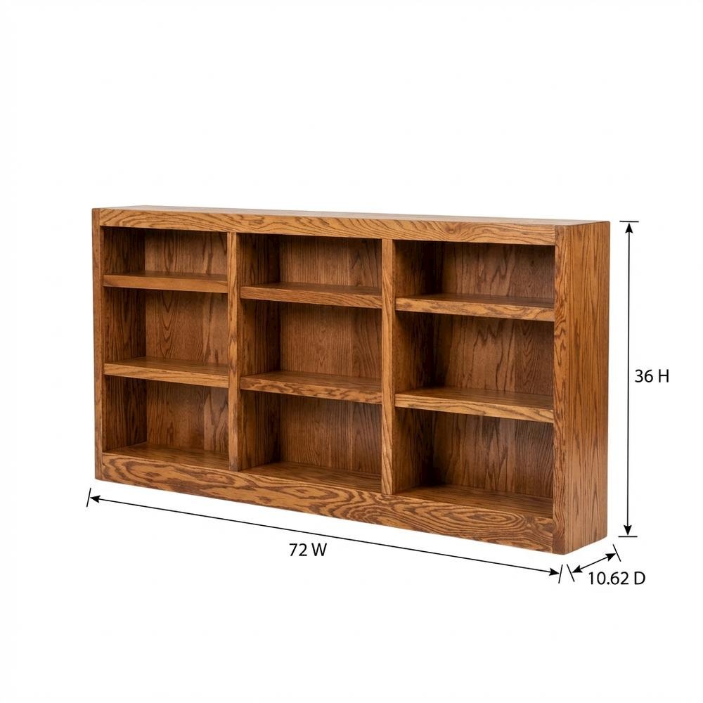 Dry Oak Finish Wall Storage Bookcase with Adjustable Shelves and Sturdy Support