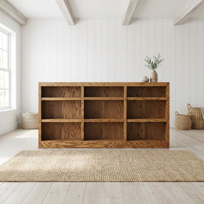 Dry Oak Finish Wall Storage Bookcase with Adjustable Shelves and Sturdy Support
