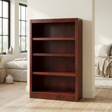 Cherry finish single wide bookcase, 4 adjustable, fixed shelves, sturdy design