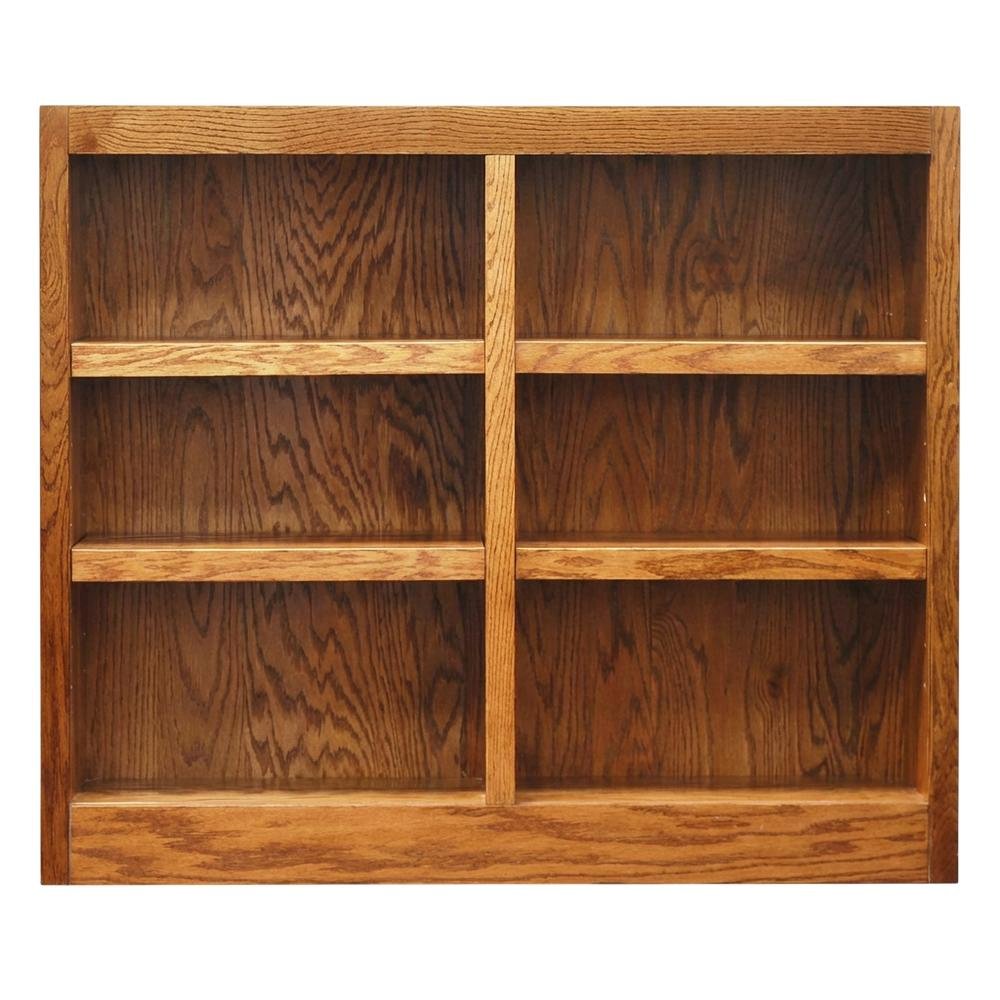 Dry Oak Finish Double Wide Bookcase with 6 Shelves and Sturdy Construction