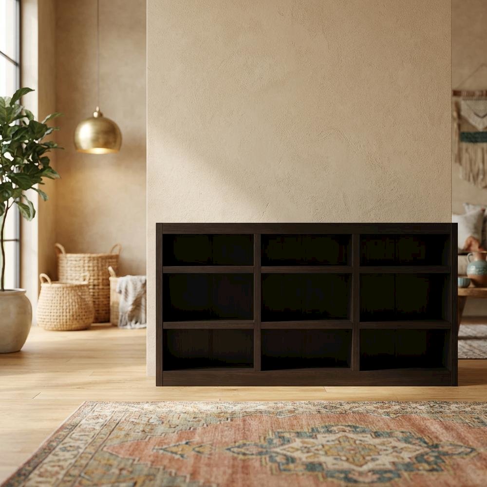 Espresso Wall Storage Unit with 6 Adjustable Shelves and Sturdy Construction