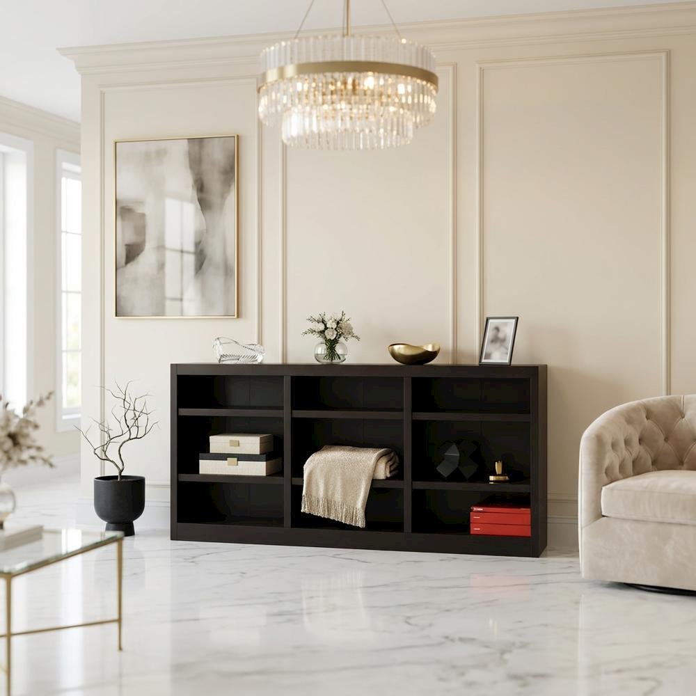 Espresso Wall Storage Unit with 6 Adjustable Shelves and Sturdy Construction