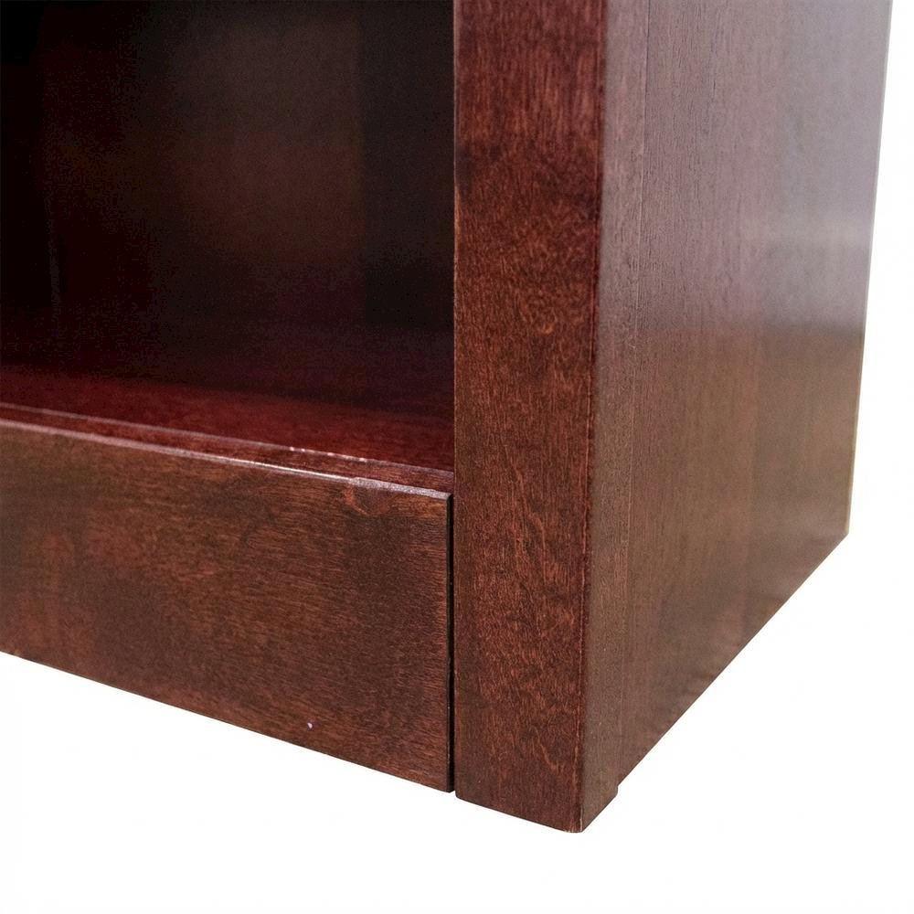 Cherry finish single wide bookcase, 4 adjustable, fixed shelves, sturdy design