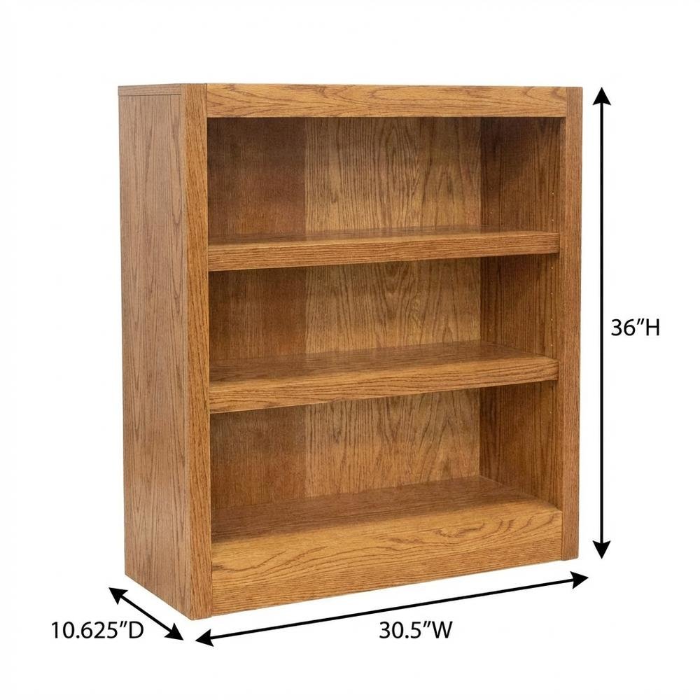 Dark oak finish Single wide bookcase, 3 adjustable shelves, sturdy construction