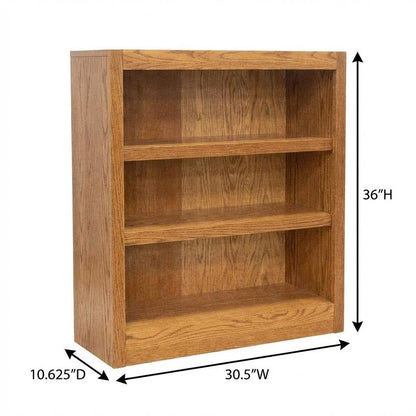 Dark oak finish Single wide bookcase, 3 adjustable shelves, sturdy construction