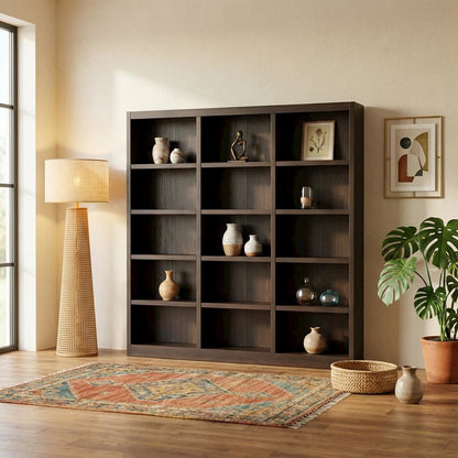 Espresso Wall Storage Unit with Adjustable Shelves and High Weight Capacity
