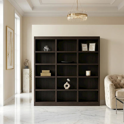 Espresso Wall Storage Unit with Adjustable Shelves and High Weight Capacity