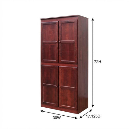 Cherry 5-Shelf Storage Cabinet, 30x72 Inch, Solid Wood, Self-Closing