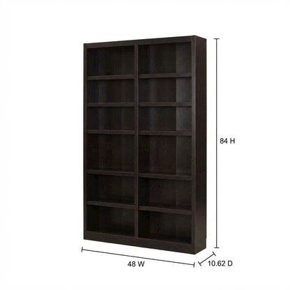 Espresso Double Wide Bookcase with 12 Shelves and Adjustable Storage