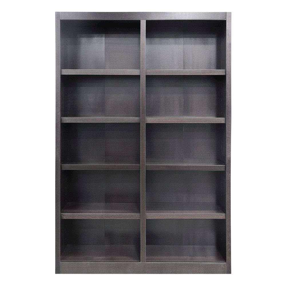 Espresso Finish Double Wide Bookcase with 10 Shelves and Adjustable Storage