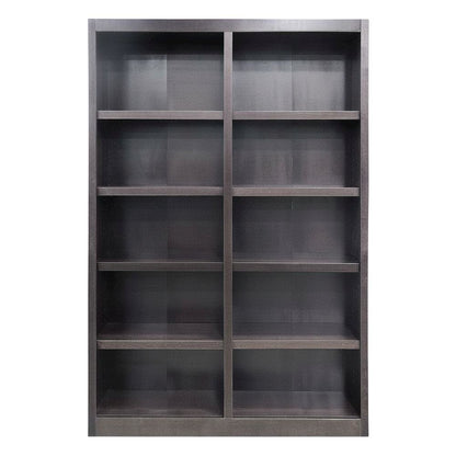 Espresso Finish Double Wide Bookcase with 10 Shelves and Adjustable Storage