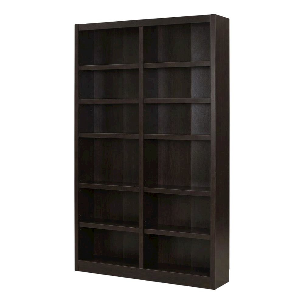 Espresso Double Wide Bookcase with 12 Shelves and Adjustable Storage