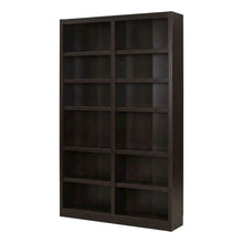 Espresso Double Wide Bookcase with 12 Shelves and Adjustable Storage
