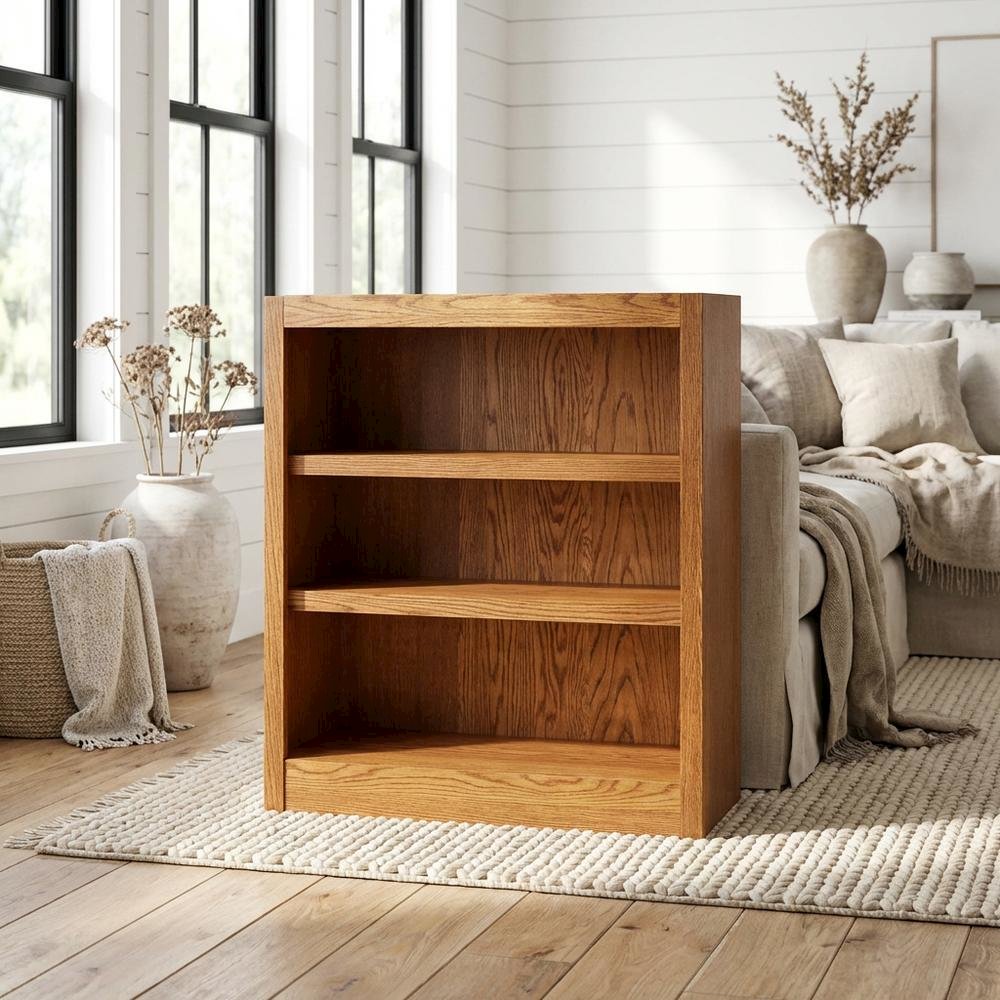 Dark oak finish Single wide bookcase, 3 adjustable shelves, sturdy construction