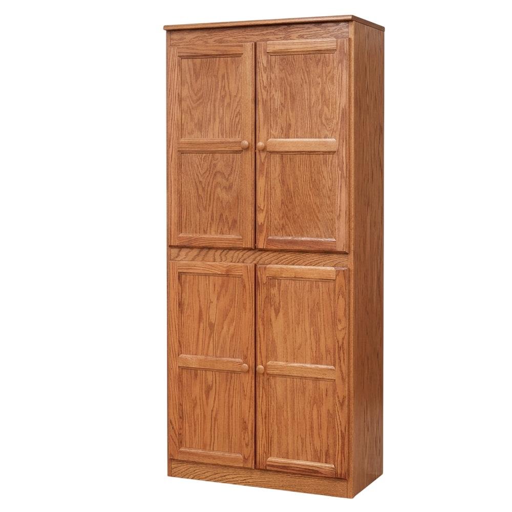 Dry Oak 5-Shelf Storage Cabinet, 30x72 Inch, Solid Wood, Self-Closing
