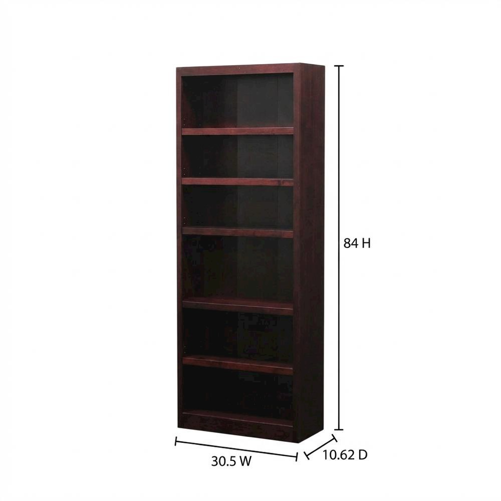 Cherry Finish Single Wide Bookcase with 6 Adjustable Shelves
