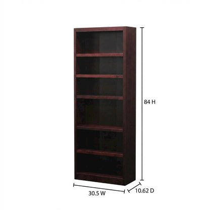 Cherry Finish Single Wide Bookcase with 6 Adjustable Shelves
